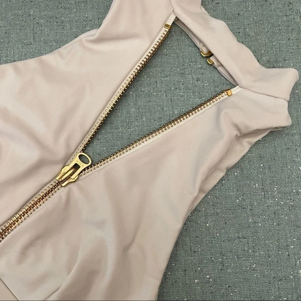 Beach Bunny Bikini Top Gold Zipper